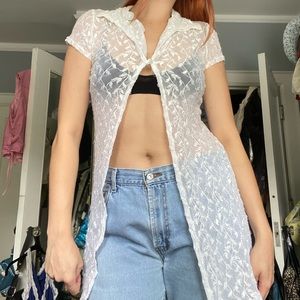 Y2K lacey collared tunic top